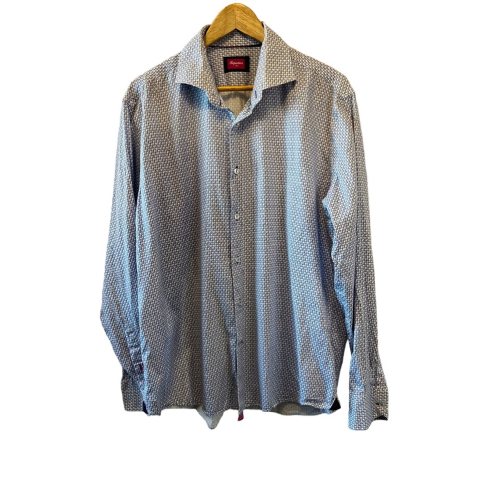MENS IMPUNTURA ITALY White & Blue Scooter Print Button Up Collared Dress Shirt